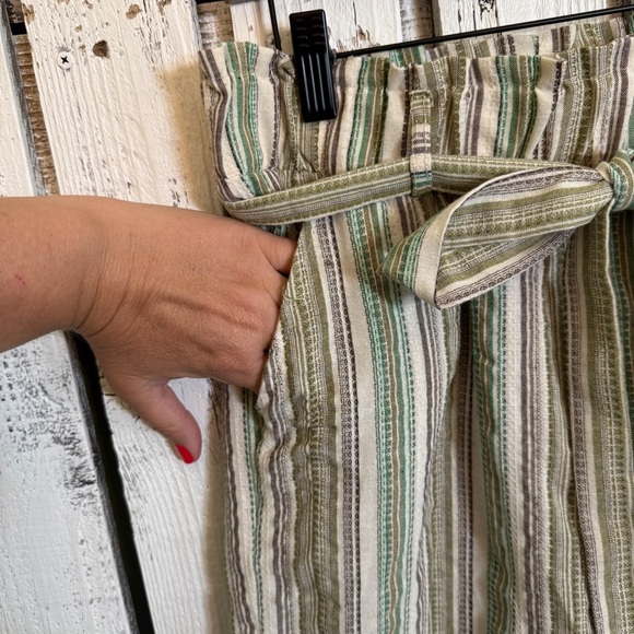 Harper By‎ Block Boho Pants Paperbag Waist Jr Size XL Stripe Earthy Belt Pockets - Picture 11 of 11